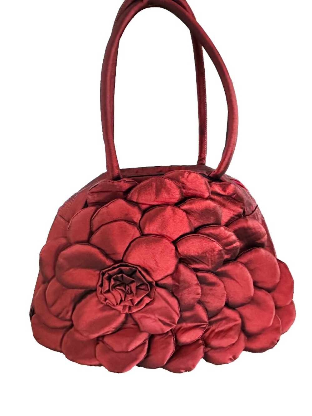 Mad by Design 100% Silk 3D Floral Handbag Burgundy Flower Purse